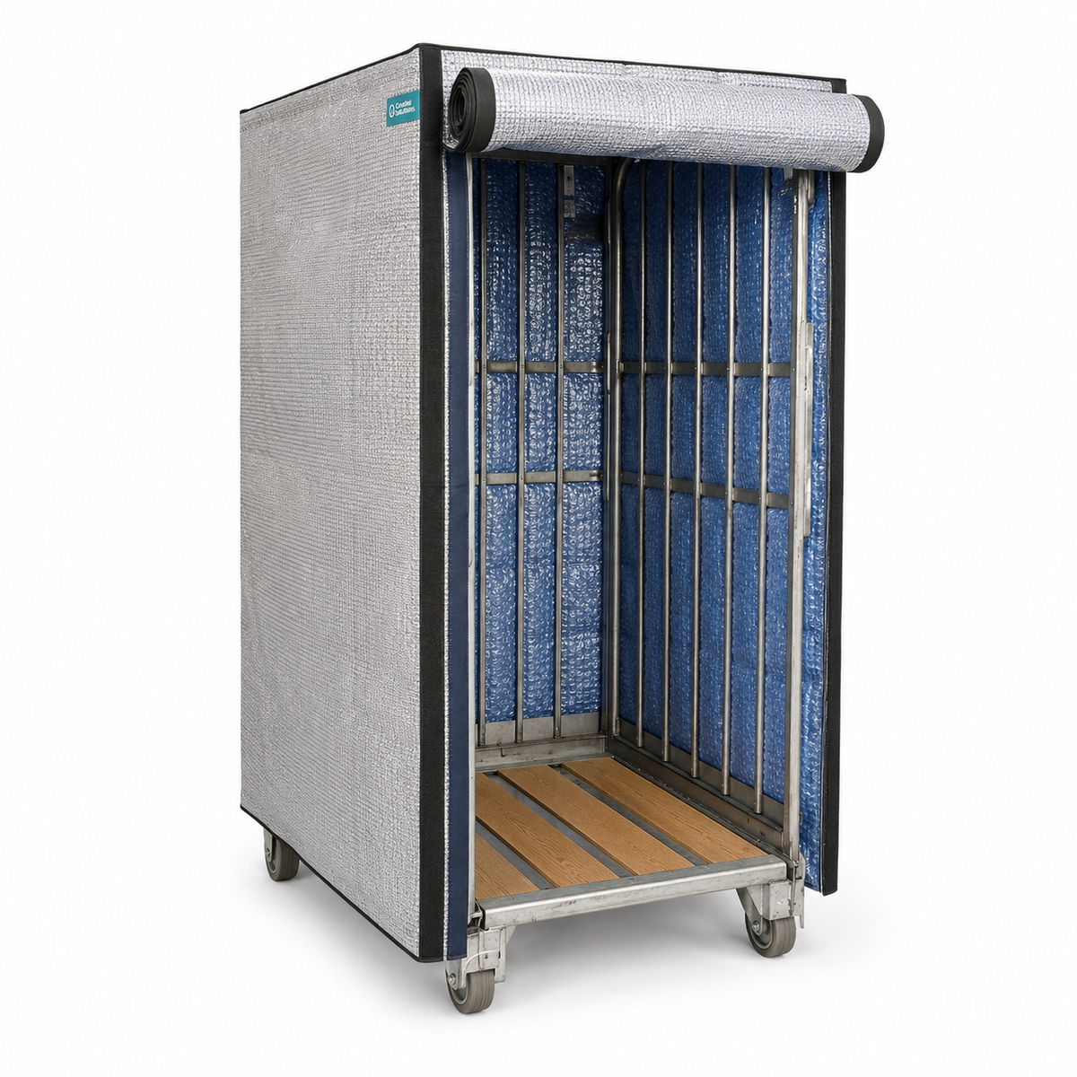 Reusable thermal pallet cover for roll container 85 x 70 x 155 cm with folding door